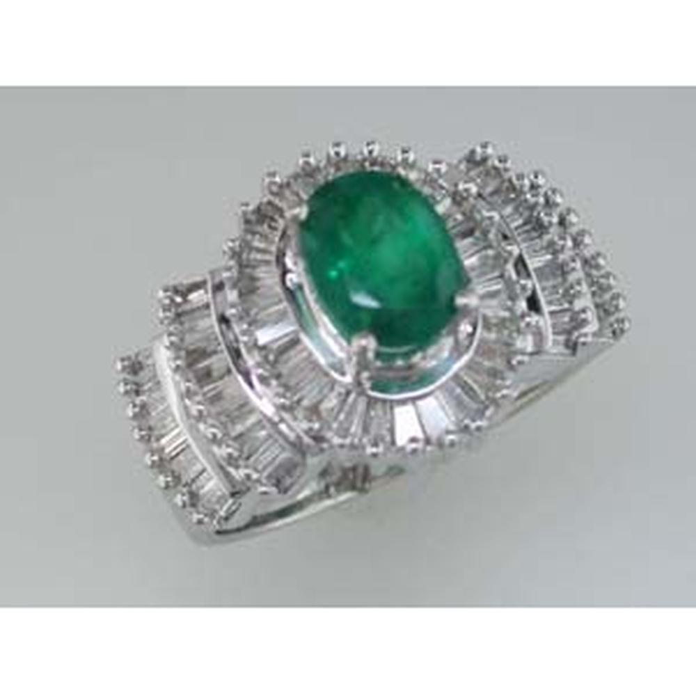 Royal 14K White Gold Emerald and Diamond Ring with Baguette Diamonds - 2.20 Carats Total Weight