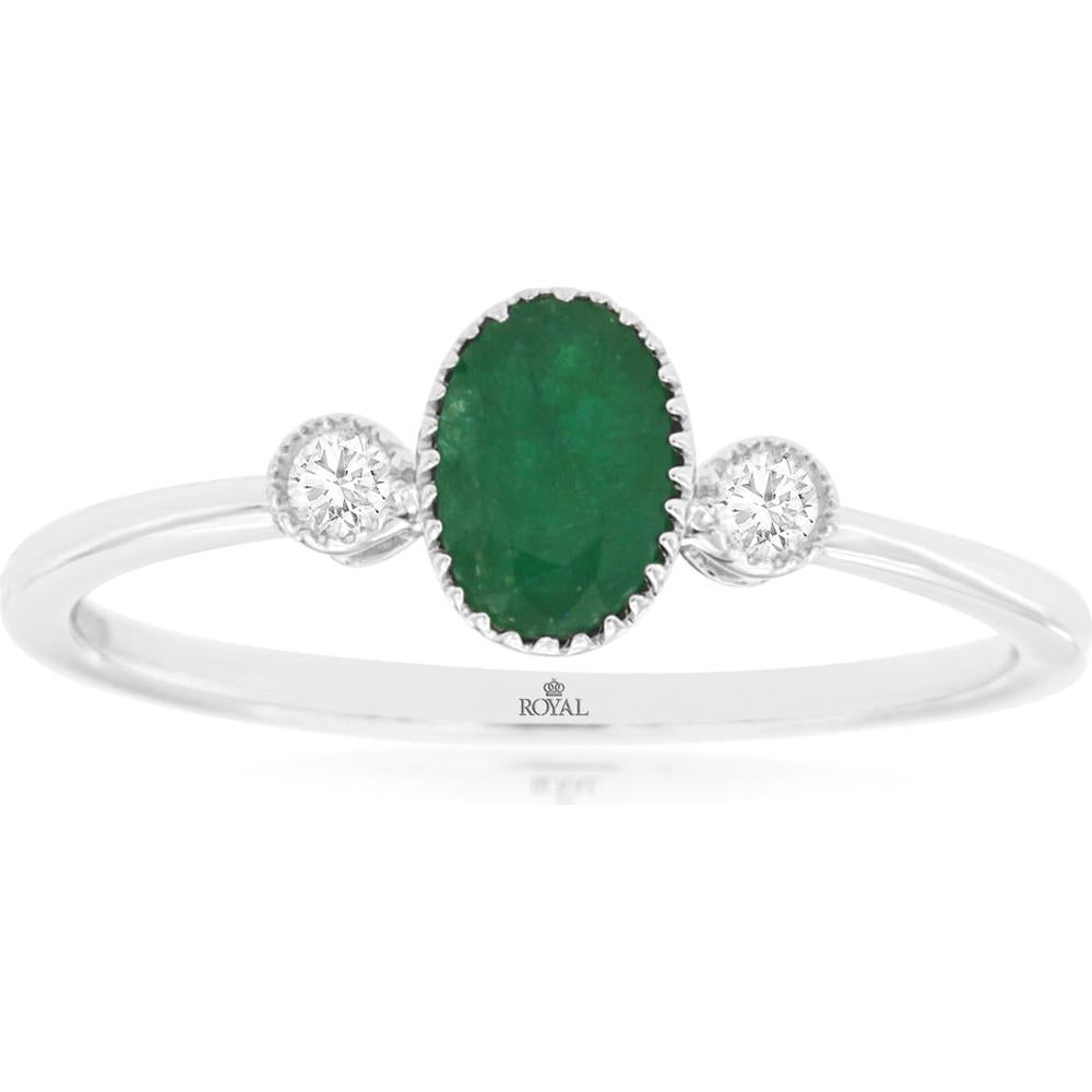 Royal 14K White Gold Emerald and Diamond Ring with Prong Set Stones - 0.50 Carats Total Gem Weight