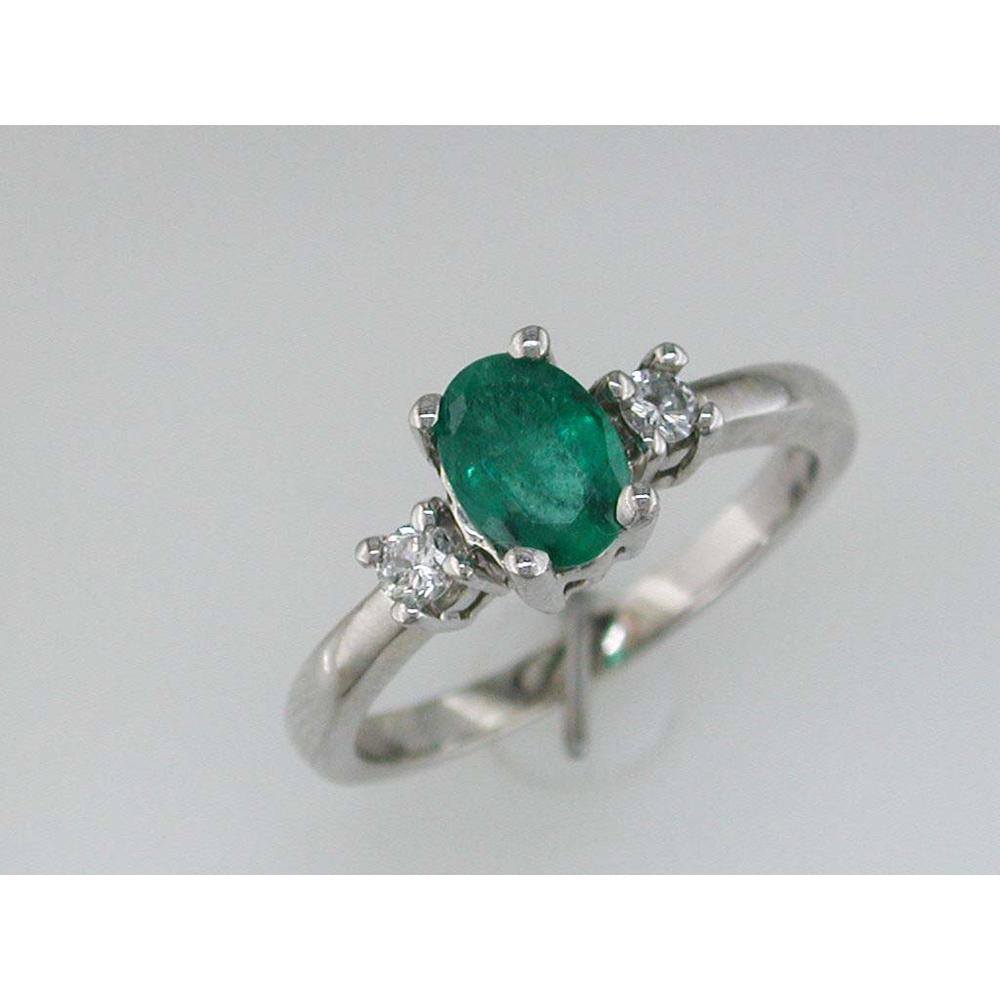 Royal 14K White Gold Emerald and Diamond Whisper Ring - 0.80 Carat Emerald, 0.12 Carat Diamond Total Weight