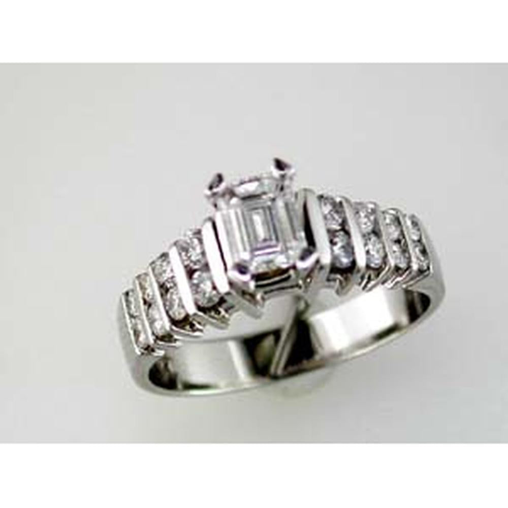 Royal 14K White Gold Emerald Cut Diamond Engagement Ring - 1.02 Carat Total Diamond Weight