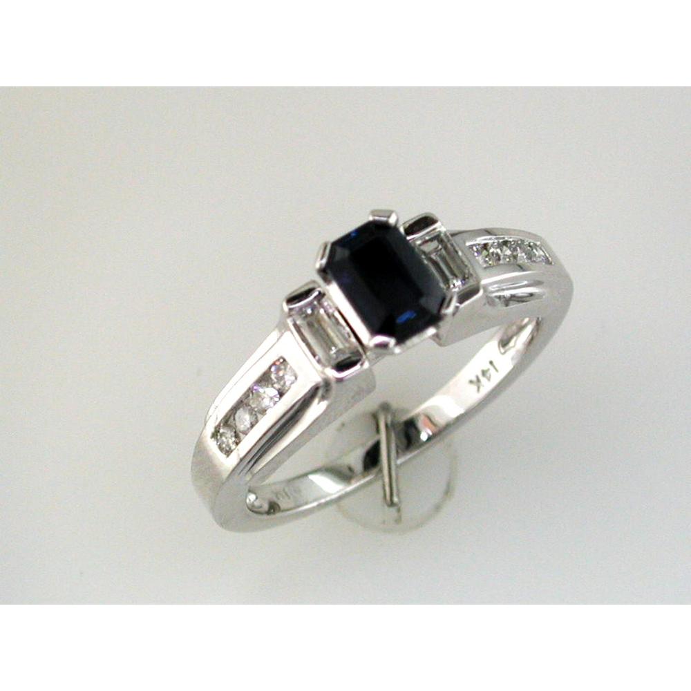 Royal 14K White Gold Emerald-Cut Sapphire and Diamond Halo Ring - 0.70 Carat Sapphire, 0.27 Carat Total Diamond Weight