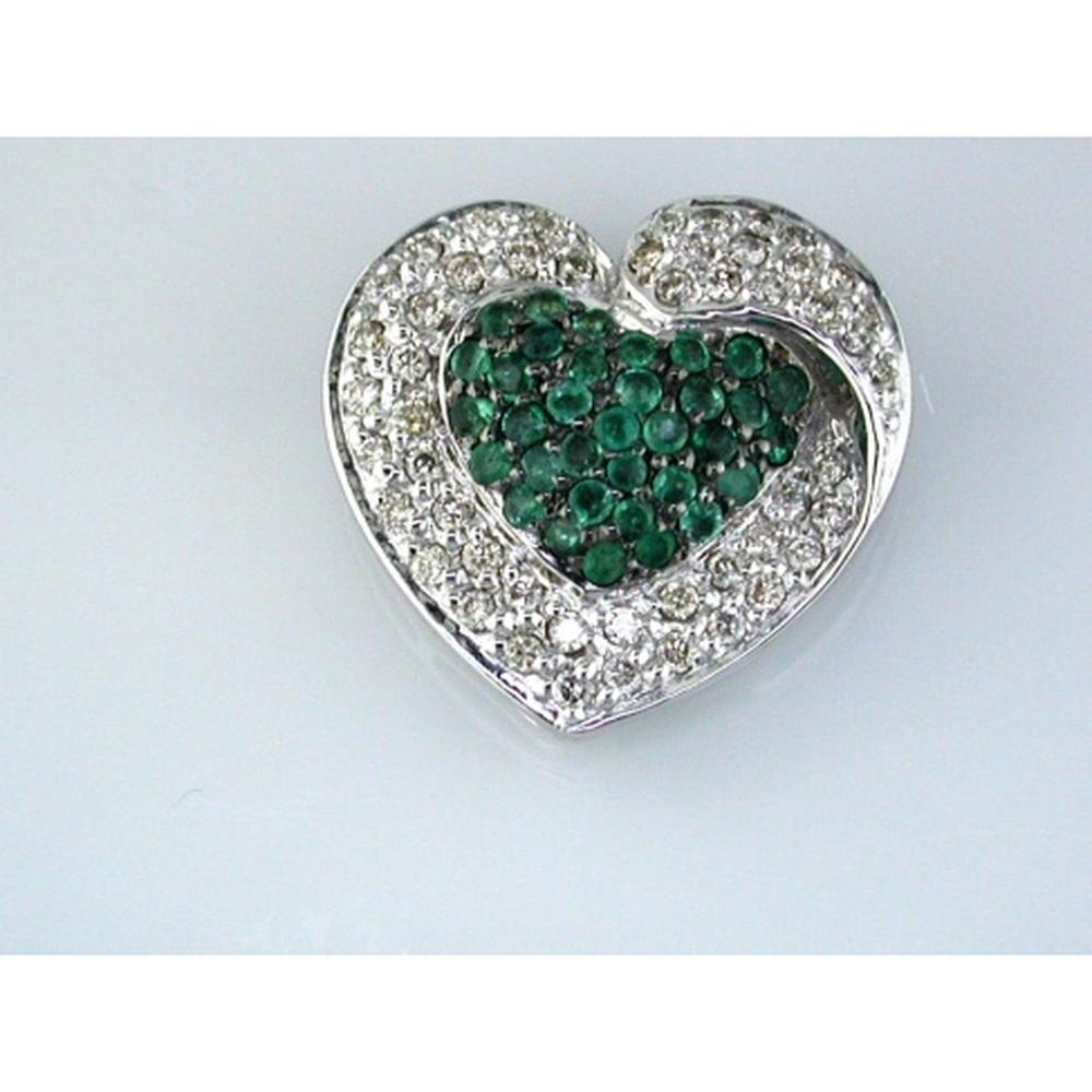 Royal 14K White Gold Emerald Heart Pendant with Diamond Halo - 1.35 Carat Total Gem Weight