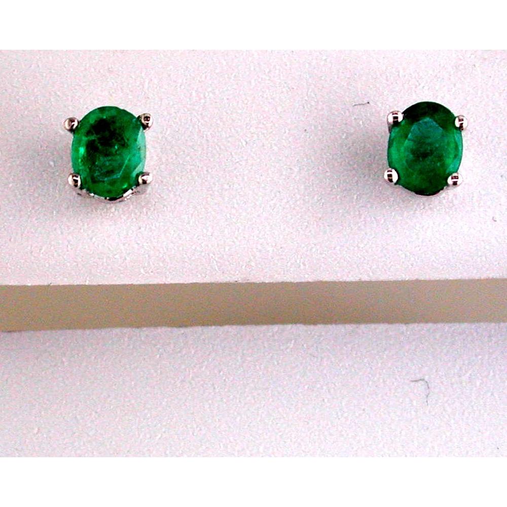 Royal 14K White Gold Emerald Stud Earrings - 0.80 Carat Total Weight