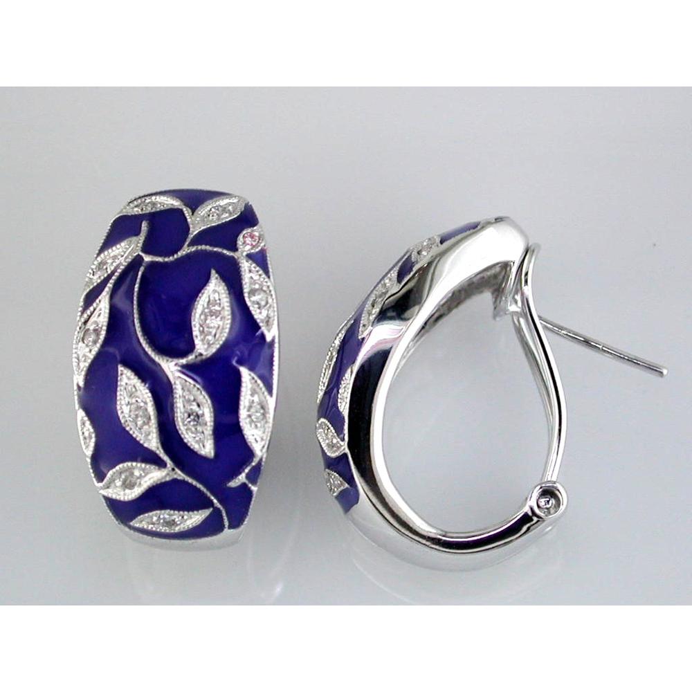 Royal 14K White Gold Enamel and Diamond Statement Earrings