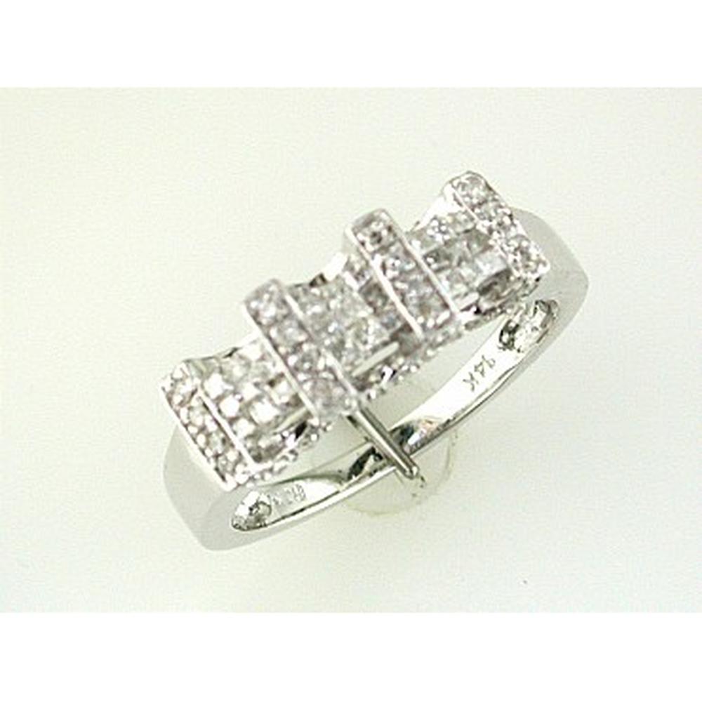 Royal 14K White Gold Enchanted Diamond Wedding Ring - 0.50 Carat Round Center Diamond, Princess Cut Accent Stones