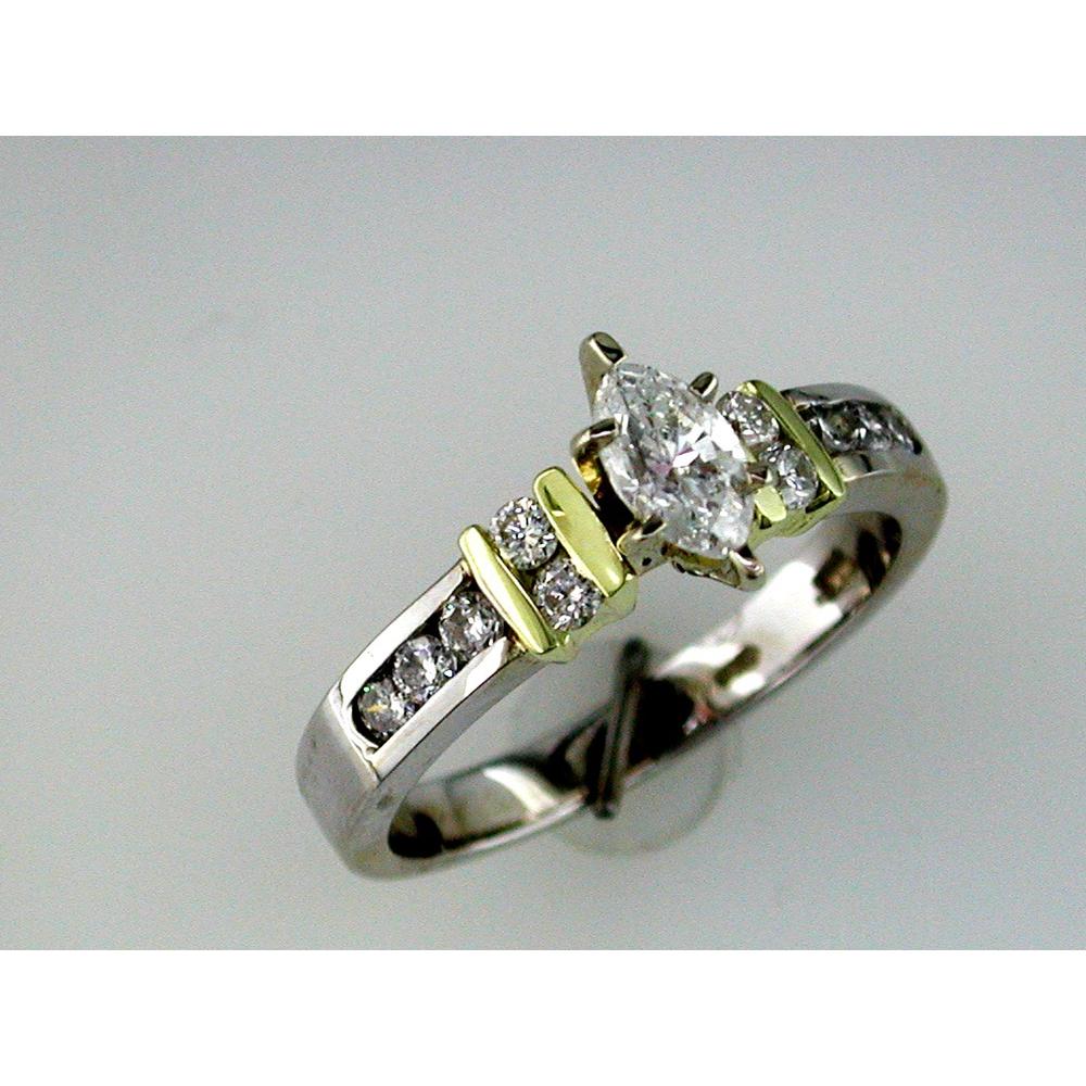 Royal 14K White Gold Engagement Ring with 0.40 Carat Marquise Diamond and 0.32 Carat Round Diamonds