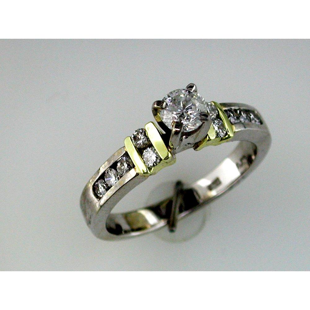 Royal 14K White Gold Engagement Ring with 0.40 Carat Round Diamond Center Stone and 0.32 Carat Additional Diamonds