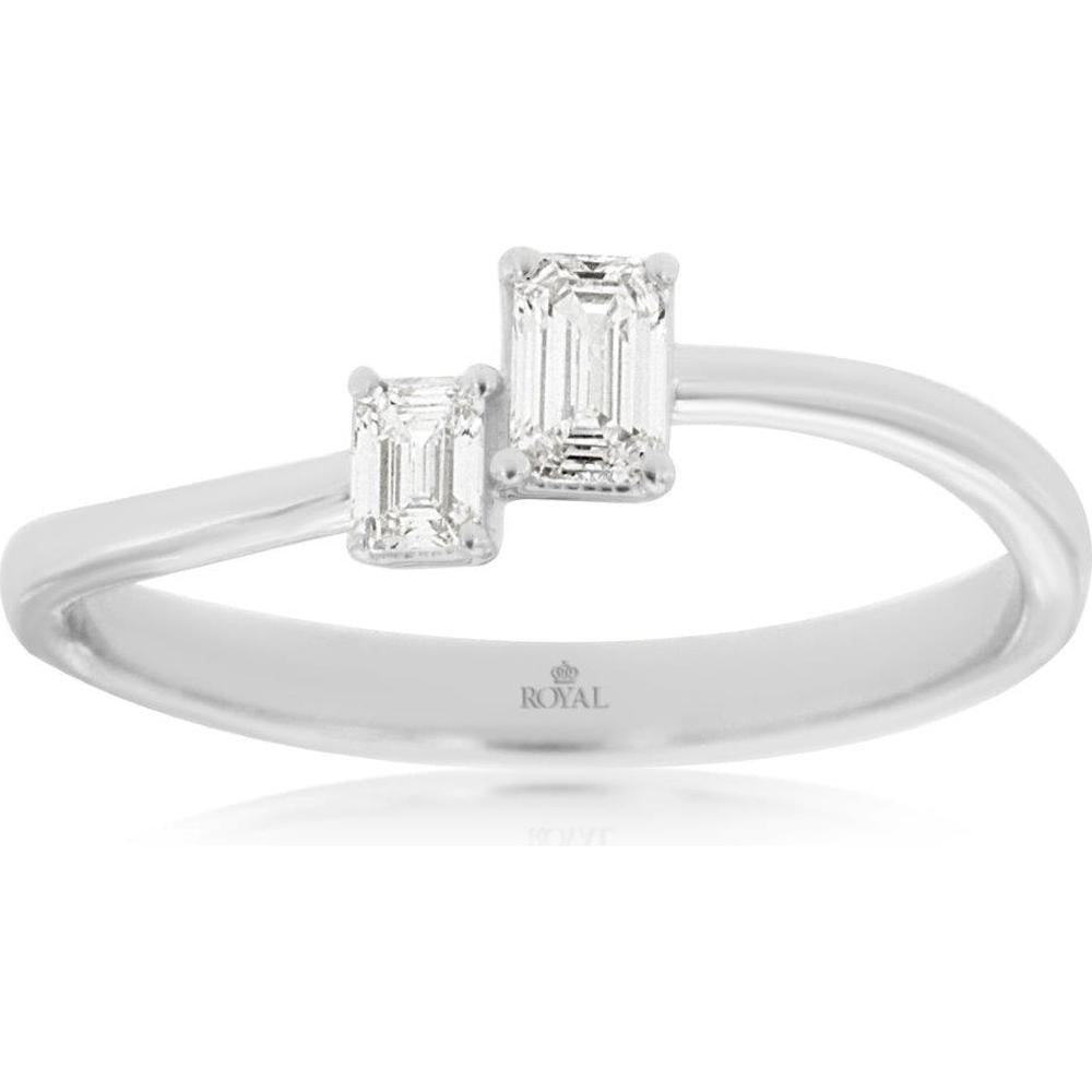 Royal 14K White Gold Engagement Ring with Emerald-Cut Diamonds - 0.3 Carat Total Diamond Weight