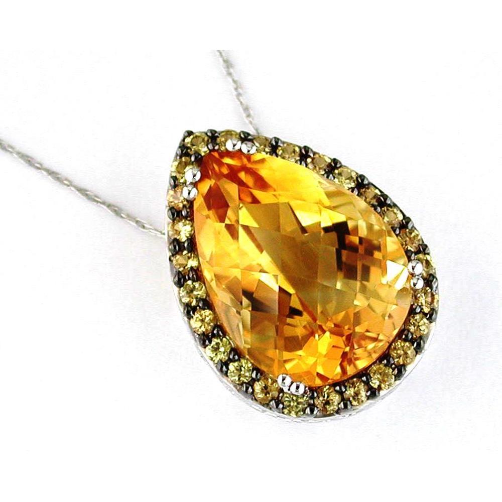 Royal 14K White Gold Exquisite Yellow Sapphire & Citrine Pendant - 11.20 Carat Total Gem Weight