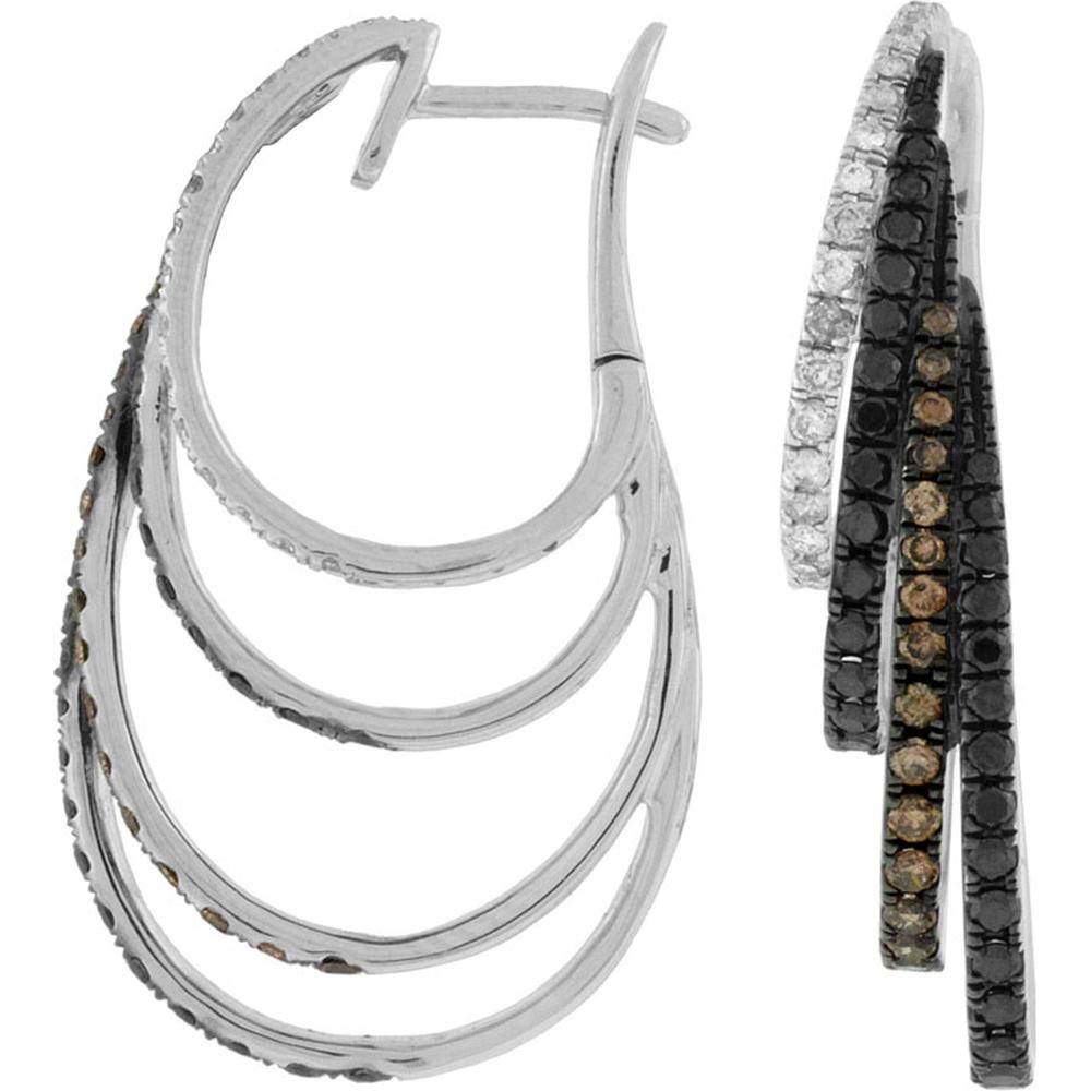 Royal 14K White Gold Fancy Diamond Earrings with Black and Mocha Diamonds - 1.35 Carat Total Diamond Weight