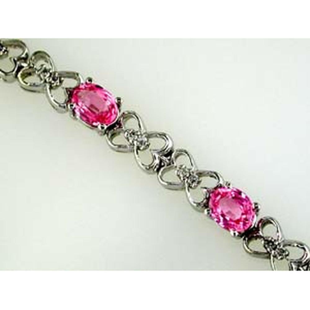 Royal 14K White Gold Fancy Link Bracelet with Oval Pink Sapphires and Round Diamonds - 4.72 Carat Total Gemstone Weight