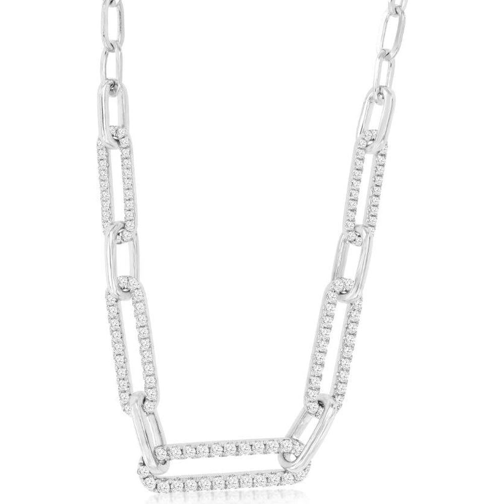 Royal 14K White Gold Fancy Link Necklace with Prong Set Round Diamonds - 0.71 Carat Total Diamond Weight