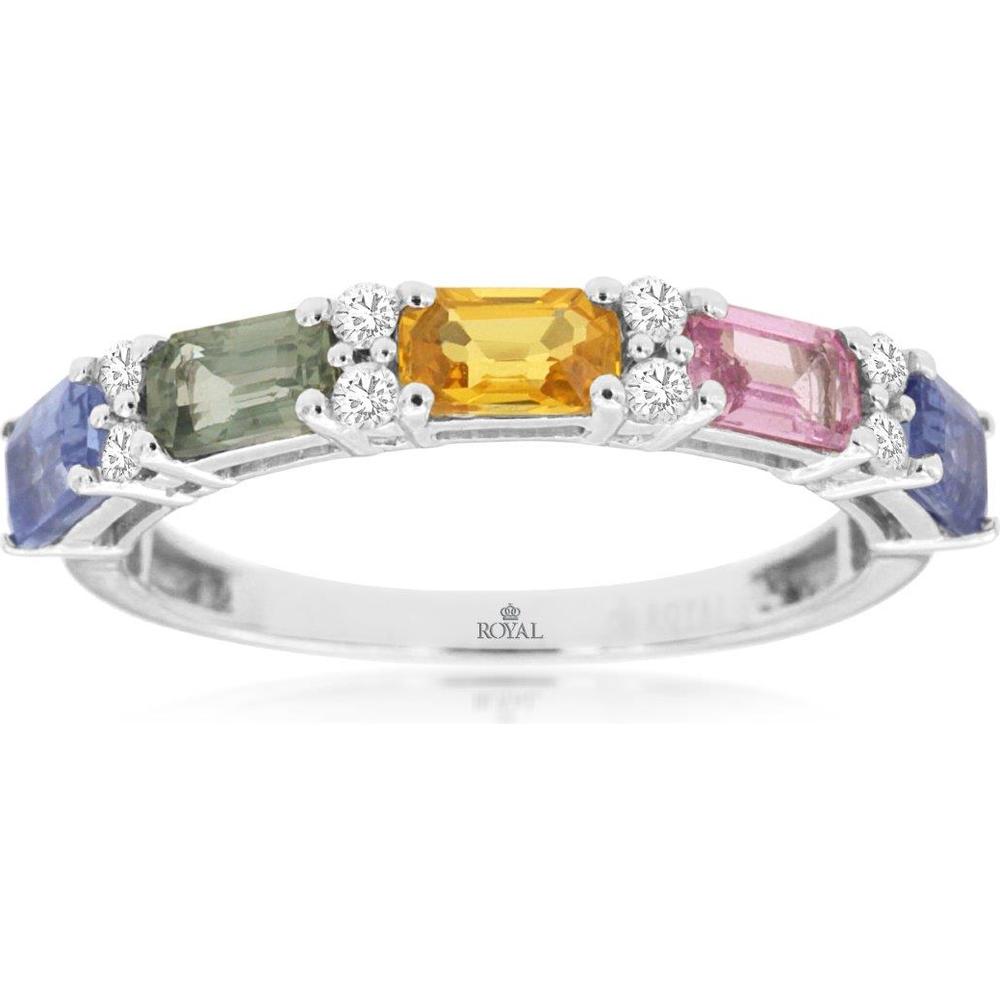 Royal 14K White Gold Fancy Sapphire and Diamond Ring with Multi-Colored Sapphires - 1.8 Carat Total Sapphire Weight and 0.13 Carat Total Diamond Weight