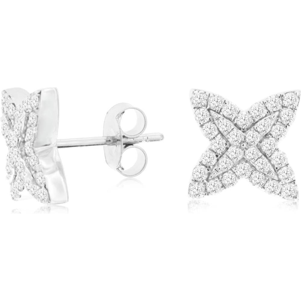 Royal 14K White Gold Floral Diamond Stud Earrings - 0.75 Carats Total Diamond Weight