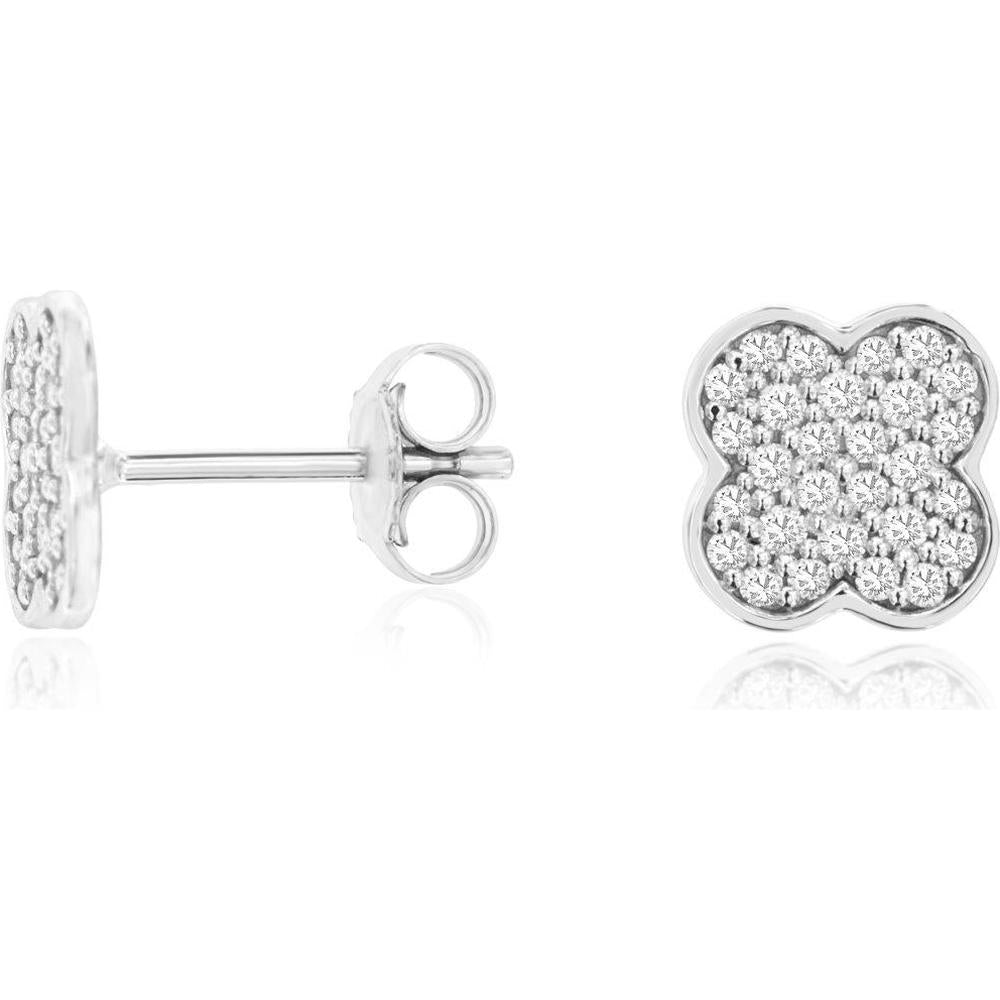 Royal 14K White Gold Floral Motif Diamond Stud Earrings - 0.33 Carat Total Diamond Weight