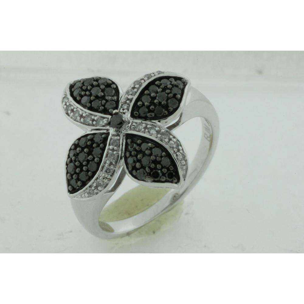 Royal 14K White Gold Flower Black & White Diamond Ring - 0.50 Carat Total Diamond Weight