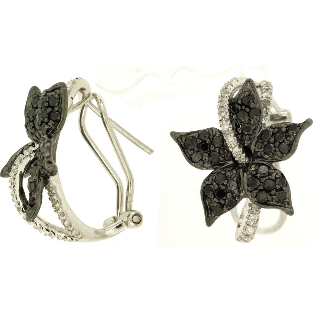 Royal 14K White Gold Flower Earrings with Black and White Diamonds