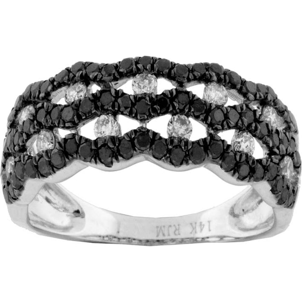 Royal 14K White Gold Free Form Black Diamond & Diamond Ring - 0.60 Carat Black Diamond, 0.25 Carat Total Diamond Weight