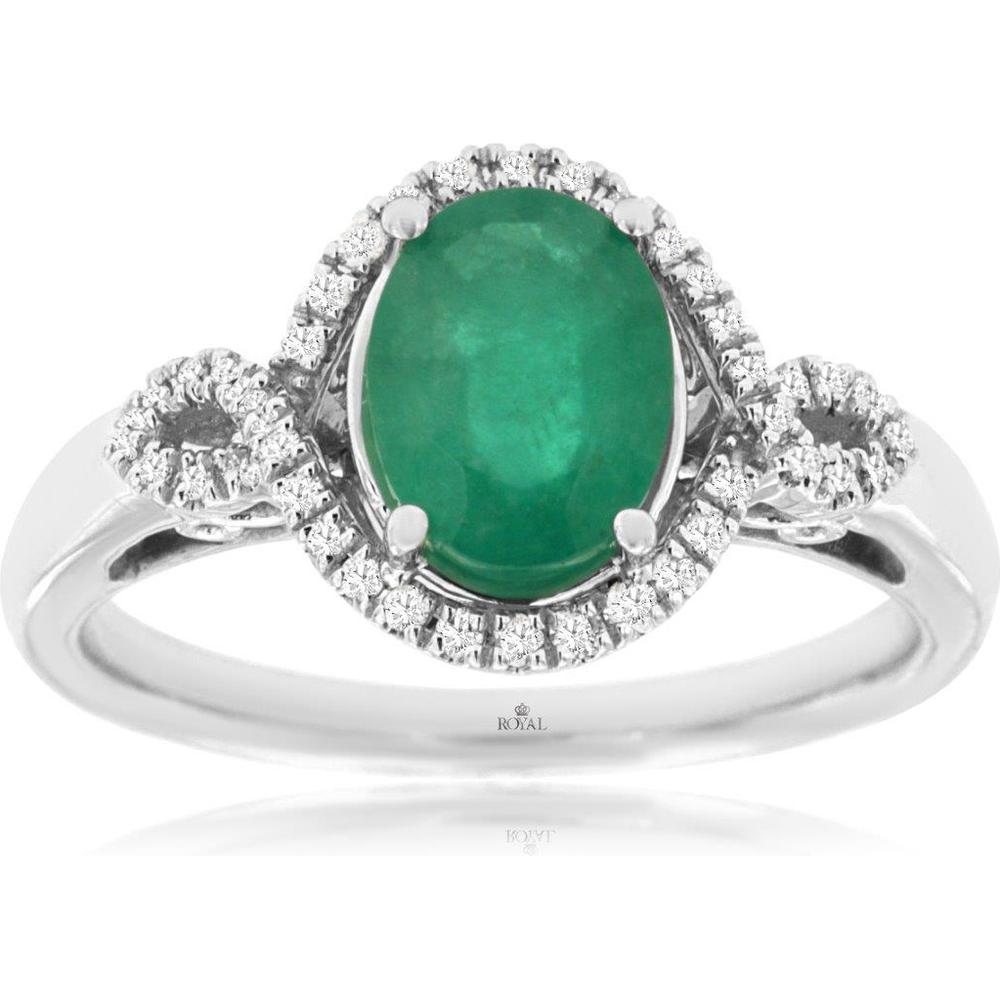 Royal 14K White Gold Free Form Emerald & Diamond Ring - 1.10 Carat Emerald, 0.16 Carat Diamond Total Weight