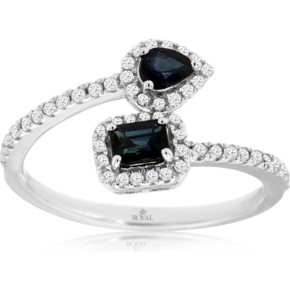 Royal 14K White Gold Free Form Ring with 0.70 Carat Total Sapphire and Diamond Accents