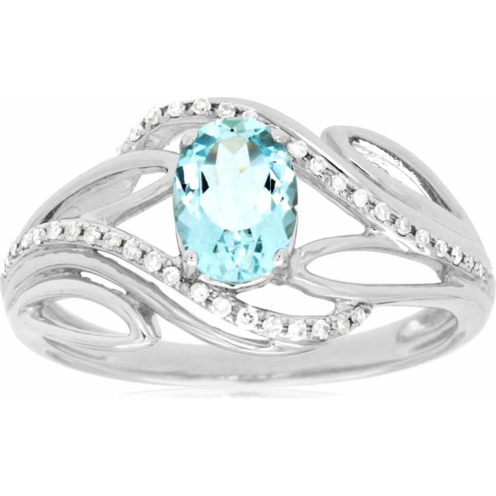 Royal 14K White Gold Free-Form Ring with 0.70 Carats Oval Aquamarine and 0.16 Carats Pavé Diamonds