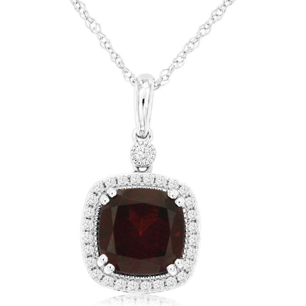 Royal 14K White Gold Garnet & Diamond Halo Pendant - 2.75 Carats Garnet, 0.18 Carats Diamond Total Weight