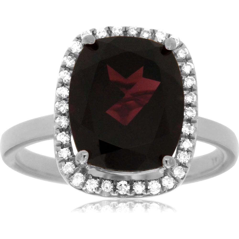 Royal 14K White Gold Garnet & Diamond Halo Ring - 4.70 Carats Garnet, 0.18 Carats Diamond Total Weight