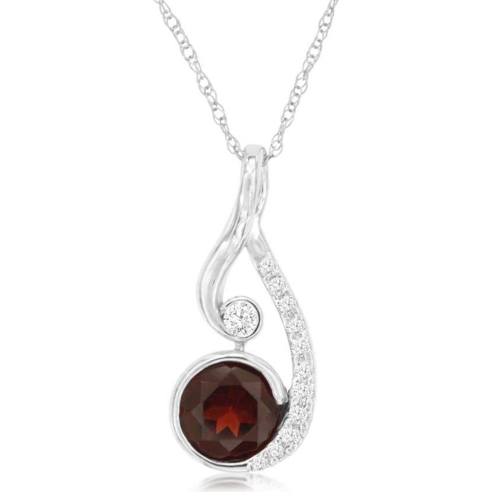Royal 14K White Gold Garnet & Diamond Pendant - 1.08 Carats Total Gemstone Weight