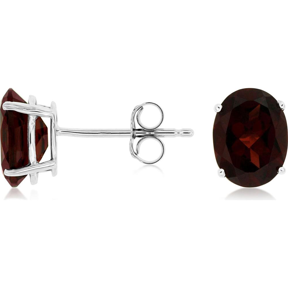 Royal 14K White Gold Garnet Stud Earrings with Oval-Cut Gemstones - 2.80 Carat Total Garnet Weight