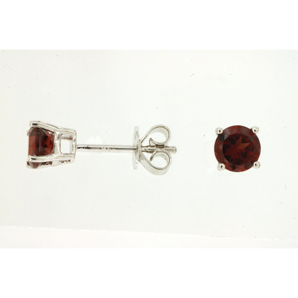 Royal 14K White Gold Garnet Stud Earrings with Round Garnets - 2.00 Carat Total Gem Weight