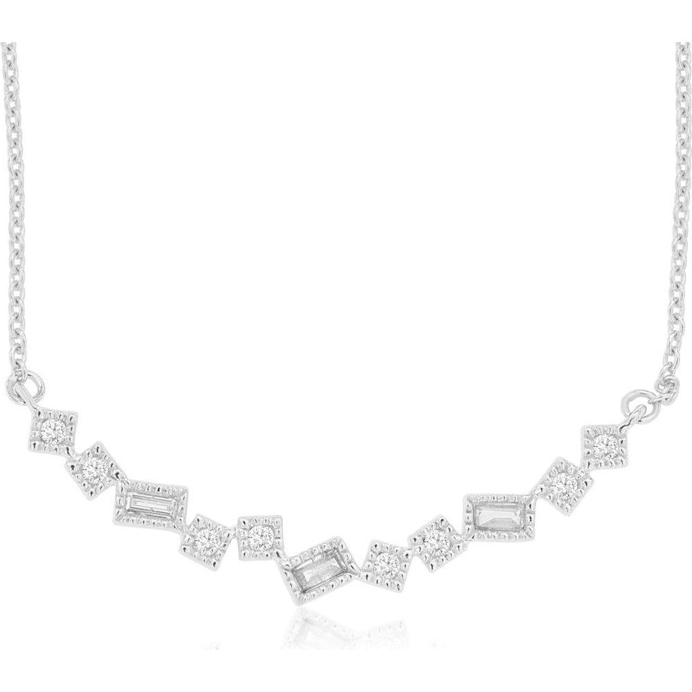 Royal 14K White Gold Geometric Diamond Necklace with Milgrain Detailing - 0.08 Carat Total Diamond Weight
