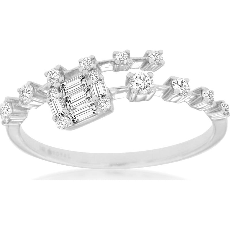 Royal 14K White Gold Geometric Ring with 0.24 Carat Round and 0.13 Carat Baguette Diamonds