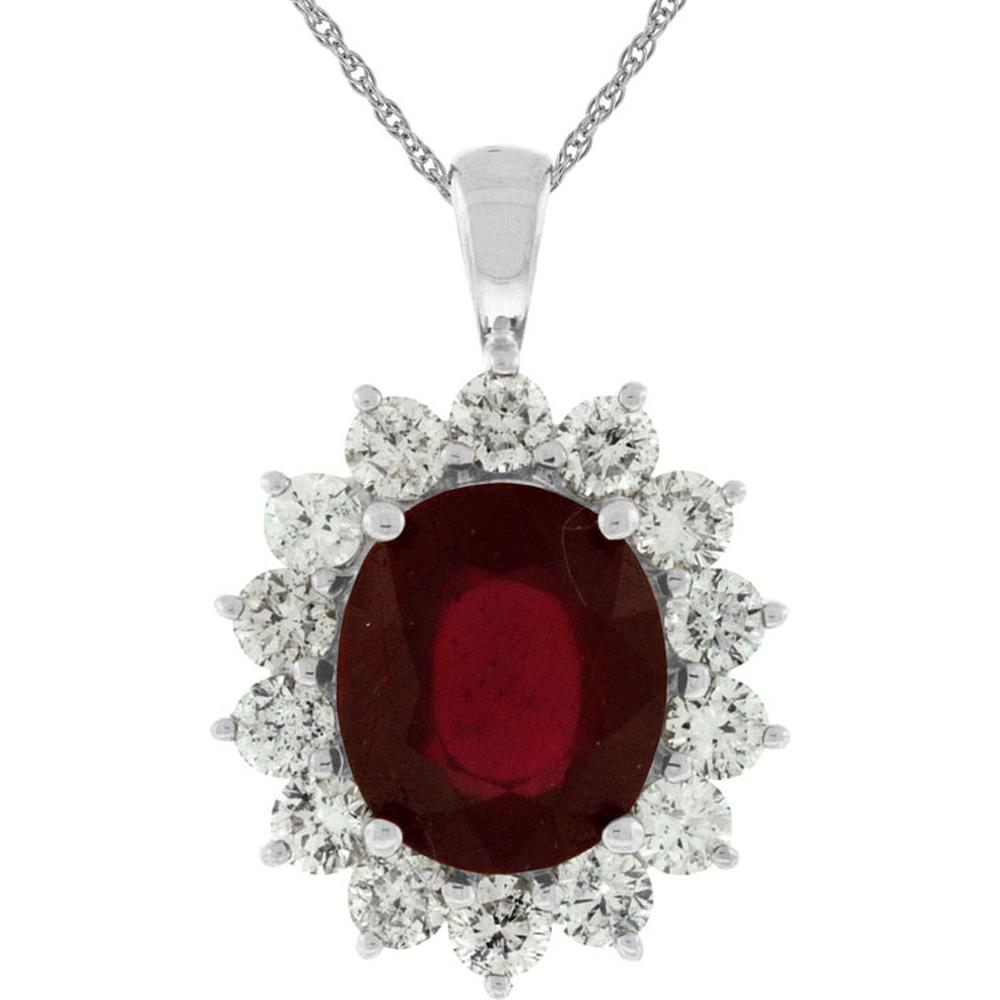 Royal 14K White Gold Glass Filled Ruby & Diamond Pendant - 6.75 Carat Ruby, 1.90 Carat Diamond Total Weight