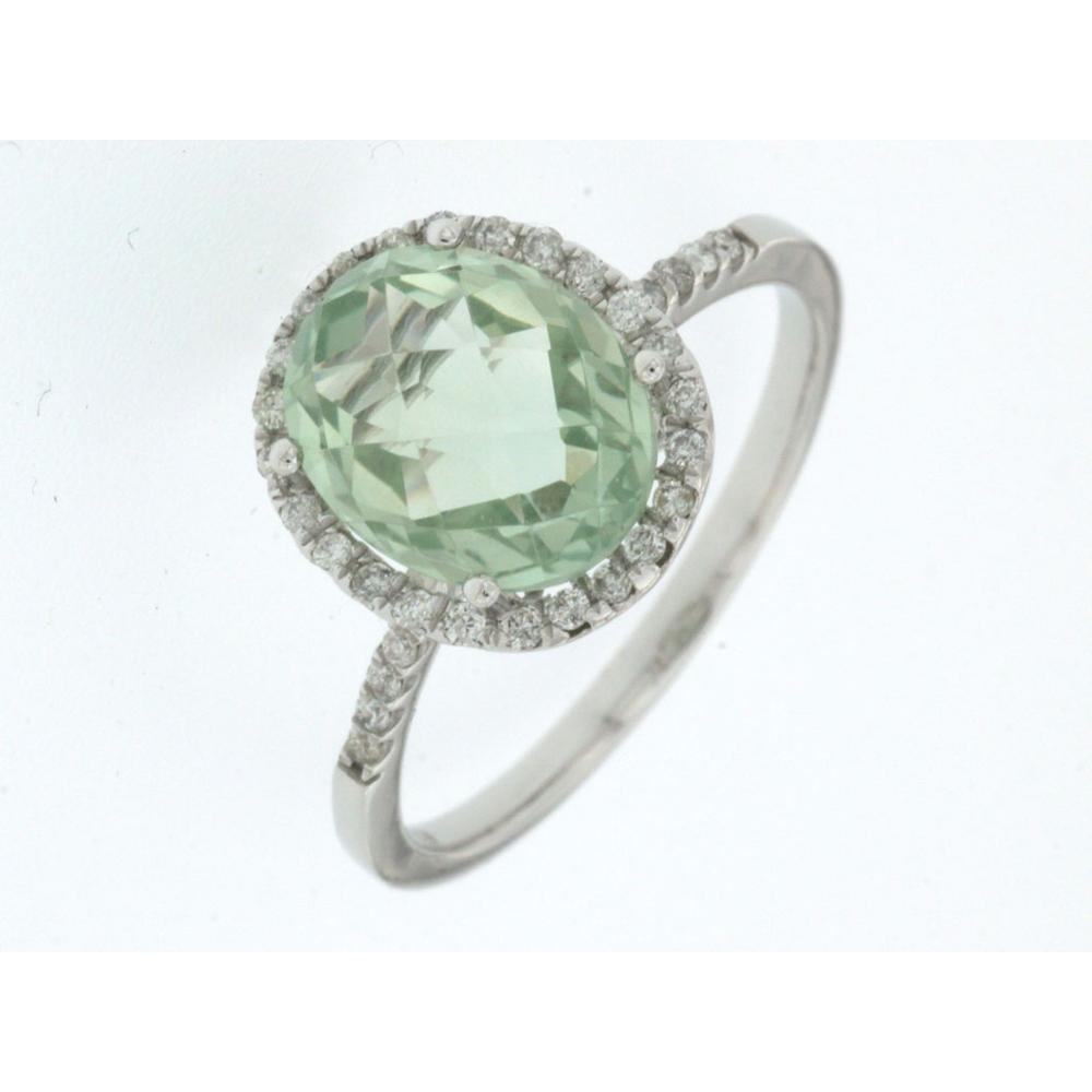 Royal 14K White Gold Green Amethyst Oval Ring with Diamond Halo - 2.91 Carats Total Weight
