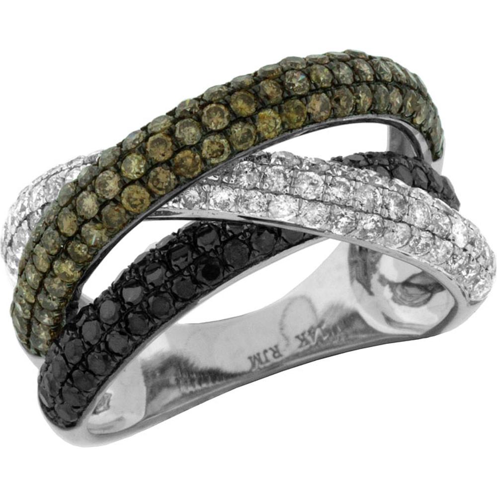 Royal 14K White Gold Halo Diamond & Black, Mocha Diamond Ring - 1.47 Carat Total Diamond Weight
