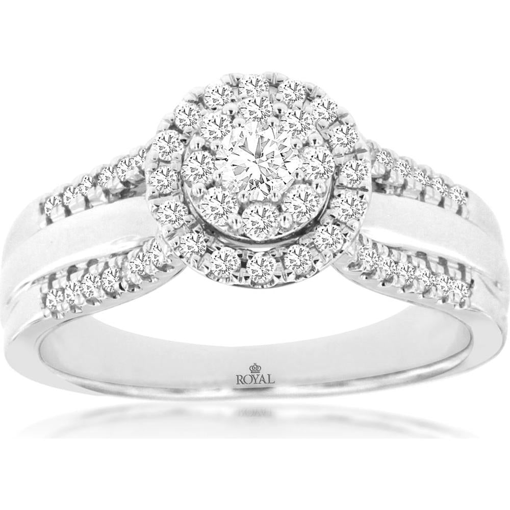 Royal 14K White Gold Halo Diamond Engagement Ring - 0.52 Carats Total Diamond Weight
