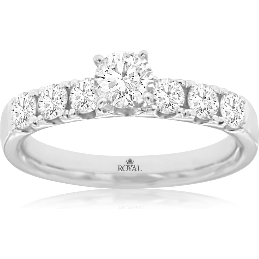 Royal 14K White Gold Halo Diamond Engagement Ring - 1.07 Carat Total Diamond Weight