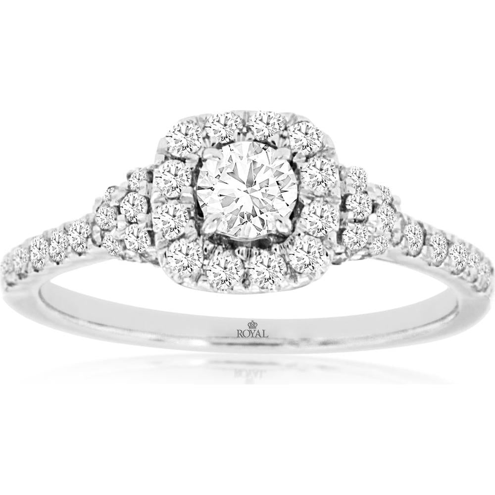Royal 14K White Gold Halo Diamond Engagement Ring with 0.77 Carats Total Diamond Weight
