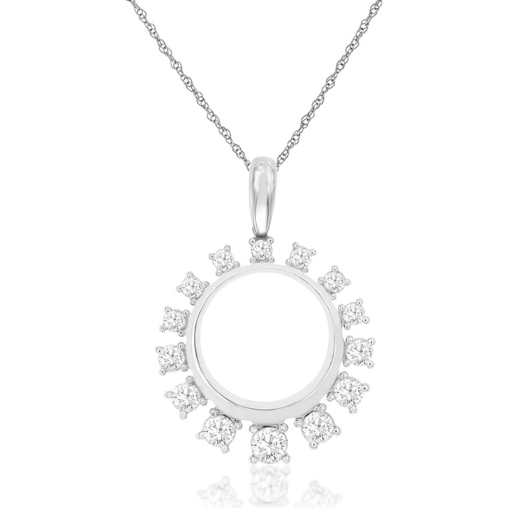 Royal 14K White Gold Halo Diamond Pendant Necklace - 0.50 Carat Total Diamond Weight