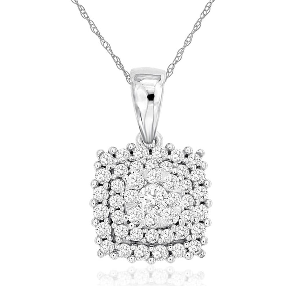Royal 14K White Gold Halo Diamond Pendant Necklace with 0.50 Carats Total Diamond Weight