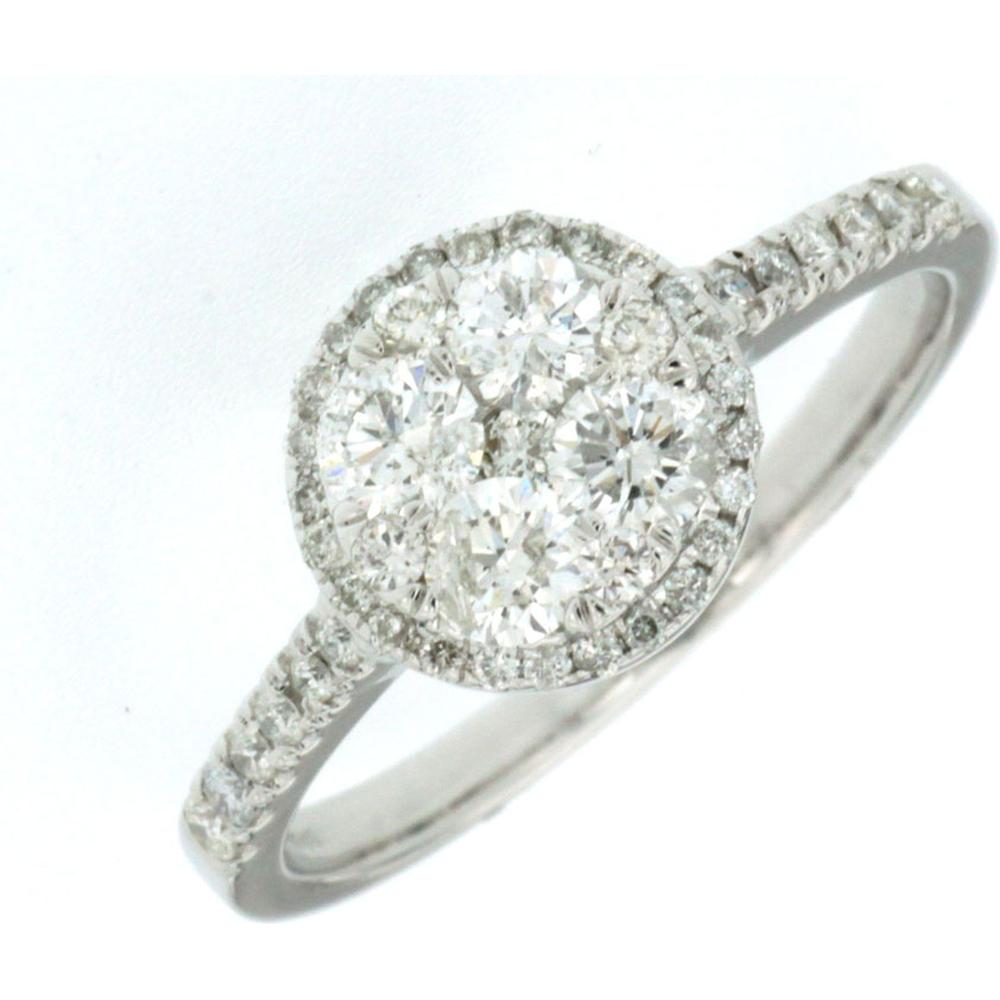 Royal 14K White Gold Halo Diamond Ring with 0.87 Carats Round Diamonds - Timeless Luxury Design