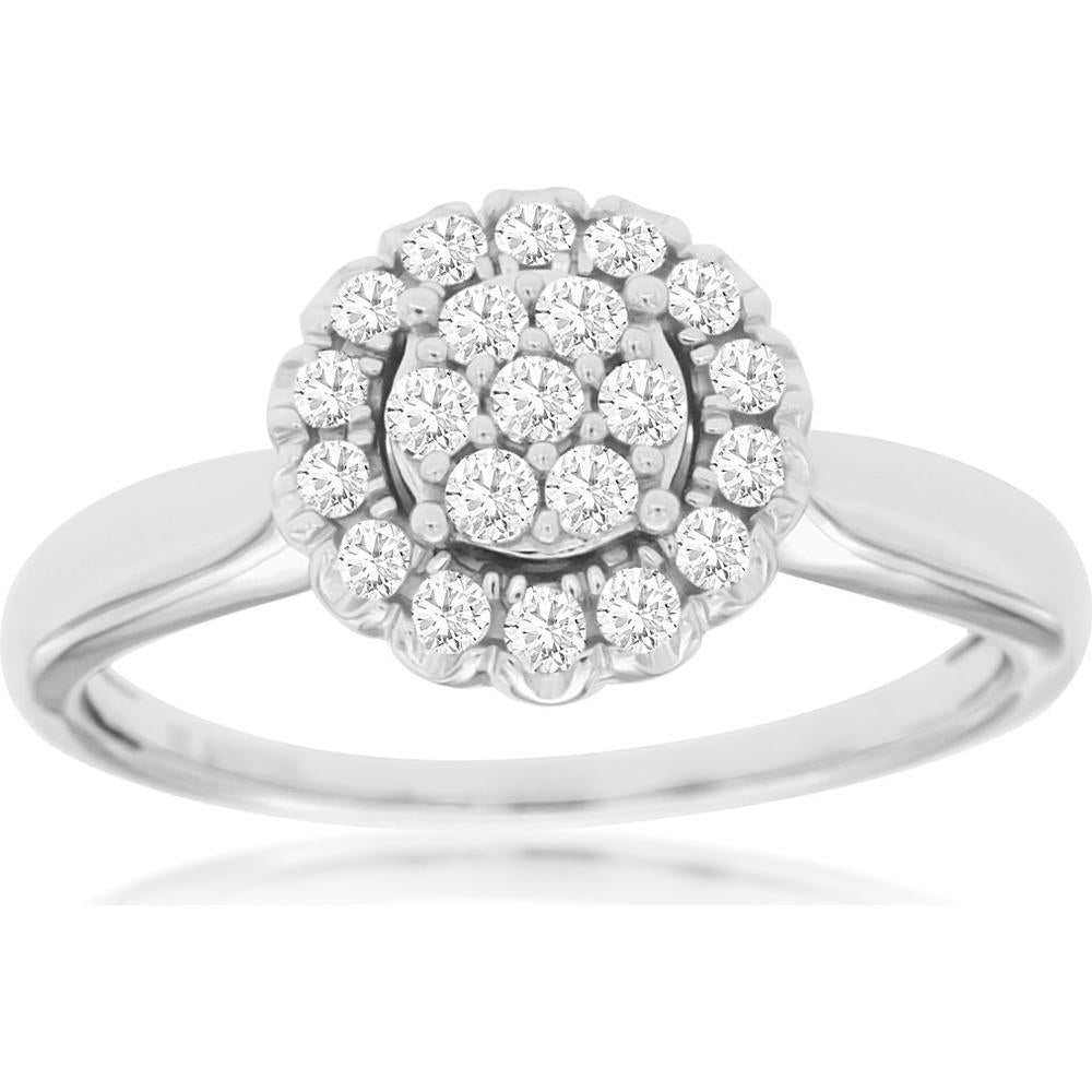 Royal 14K White Gold Halo Diamond Ring with Round Brilliant Cut Diamonds - 0.32 Carats Total Diamond Weight