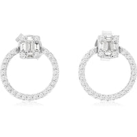 Royal 14K White Gold Halo Emerald-Cut and Round Diamond Earrings - 0.25 Carats Total Diamond Weight
