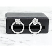 Royal 14K White Gold Halo Emerald-Cut and Round Diamond Earrings - 0.25 Carats Total Diamond Weight
