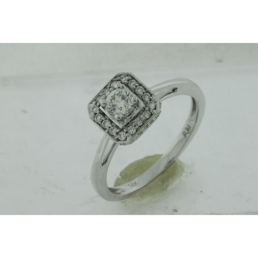 Royal 14K White Gold Halo Engagement Ring with 0.50 Carats Round Diamond Center and Milgrain Detailing