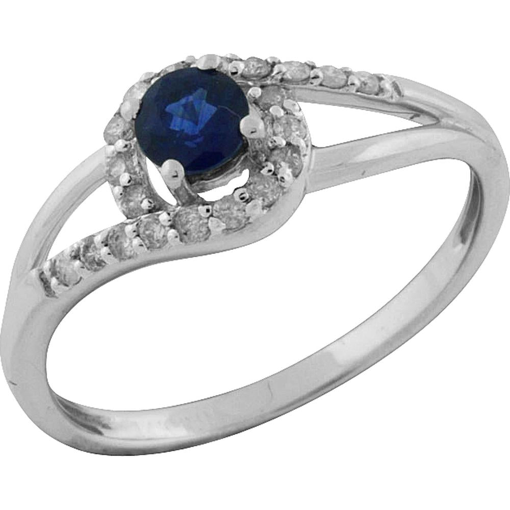 Royal 14K White Gold Halo Ring with Round 0.45 Carats Sapphire and 0.17 Carats Diamonds