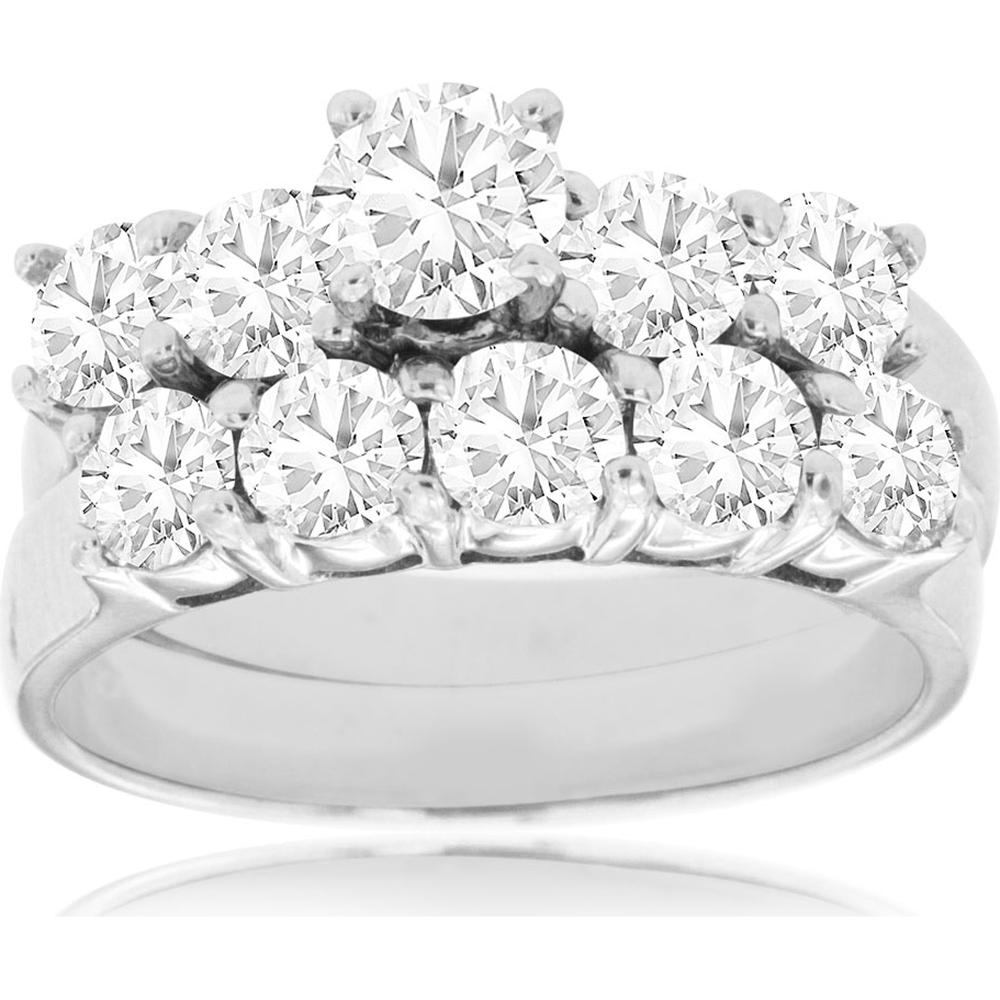 Royal 14K White Gold Halo Round Diamond Engagement & Wedding Band Set