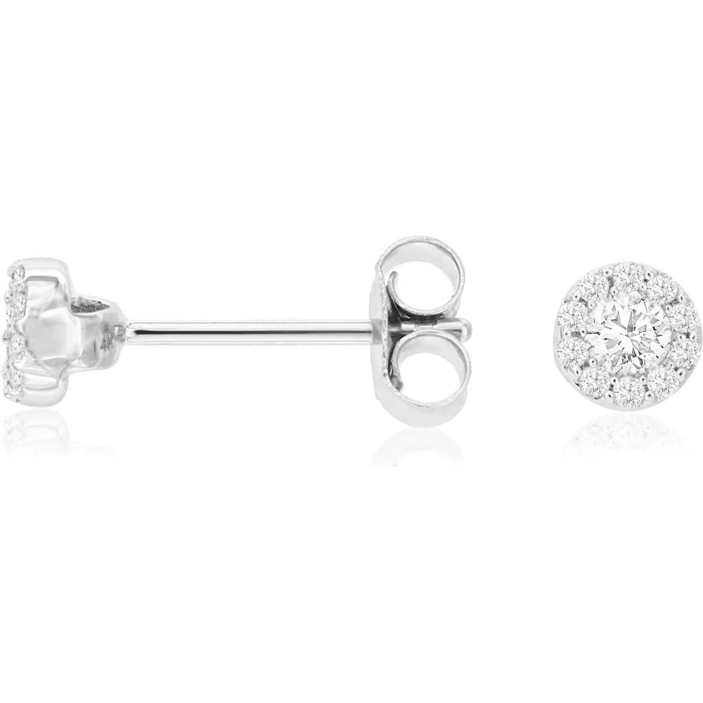 Royal 14K White Gold Halo Stud Earrings with Round Diamonds - 0.25 Carat Total Diamond Weight