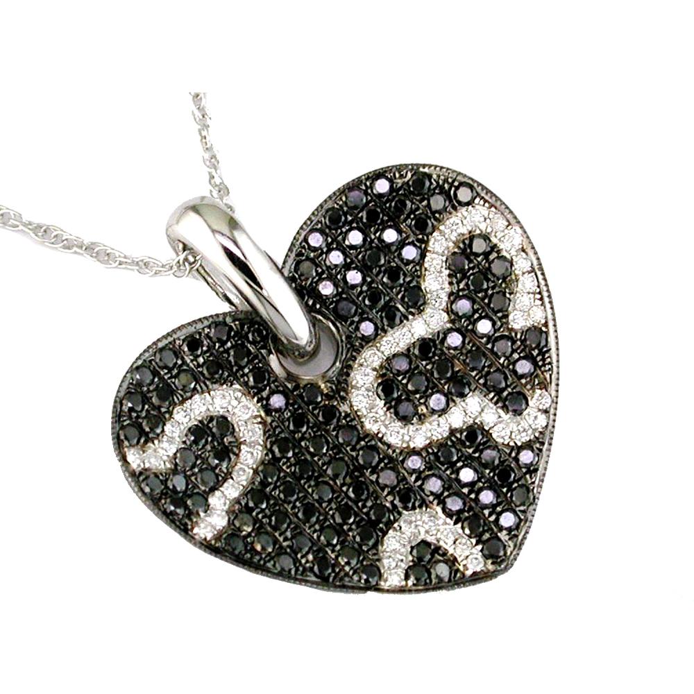Royal 14K White Gold Heart Pendant with Black and White Diamonds - 1.49 Carat Total Diamond Weight