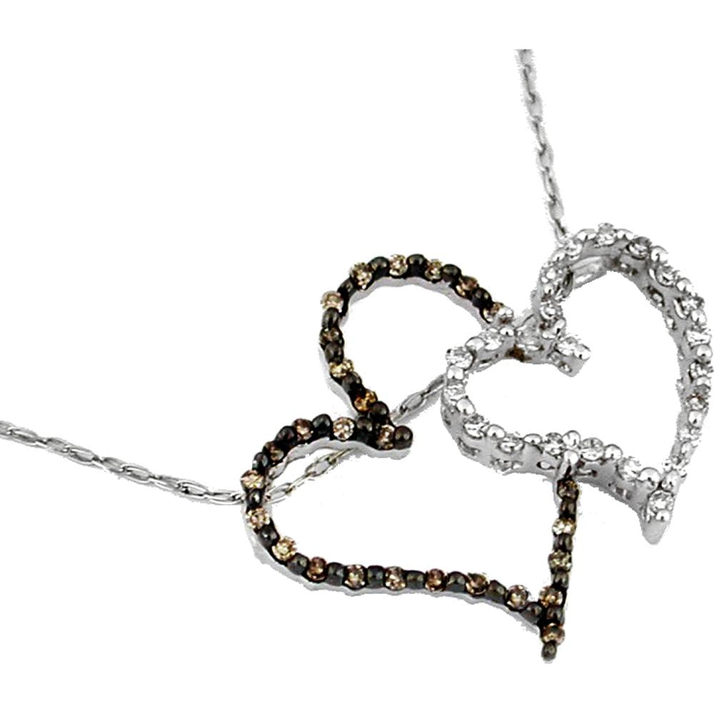 Royal 14K White Gold Heart Pendant with Dia & Mocha Diamonds - 0.08 Carat Total Diamond Weight